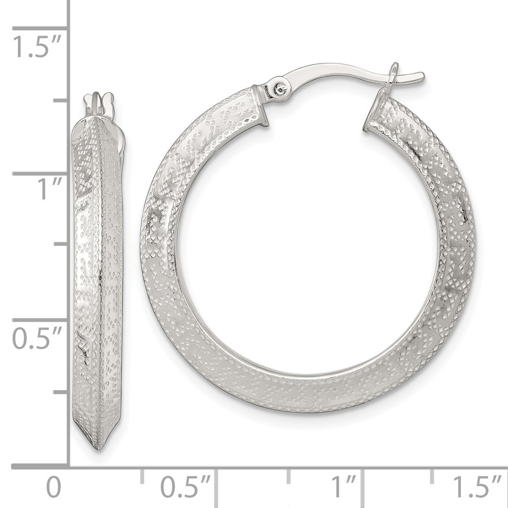 Sterlingsilber Strukturiert 30x4.0mm Messer Kante Greek Key Rund Creolen