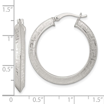 Sterlingsilber Strukturiert 30x4.0mm Messer Kante Greek Key Rund Creolen