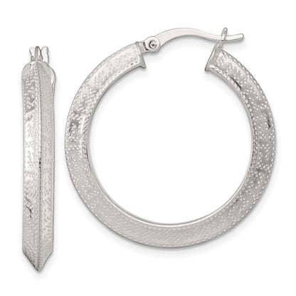 Sterlingsilber Strukturiert 30x4.0mm Messer Kante Greek Key Rund Creolen
