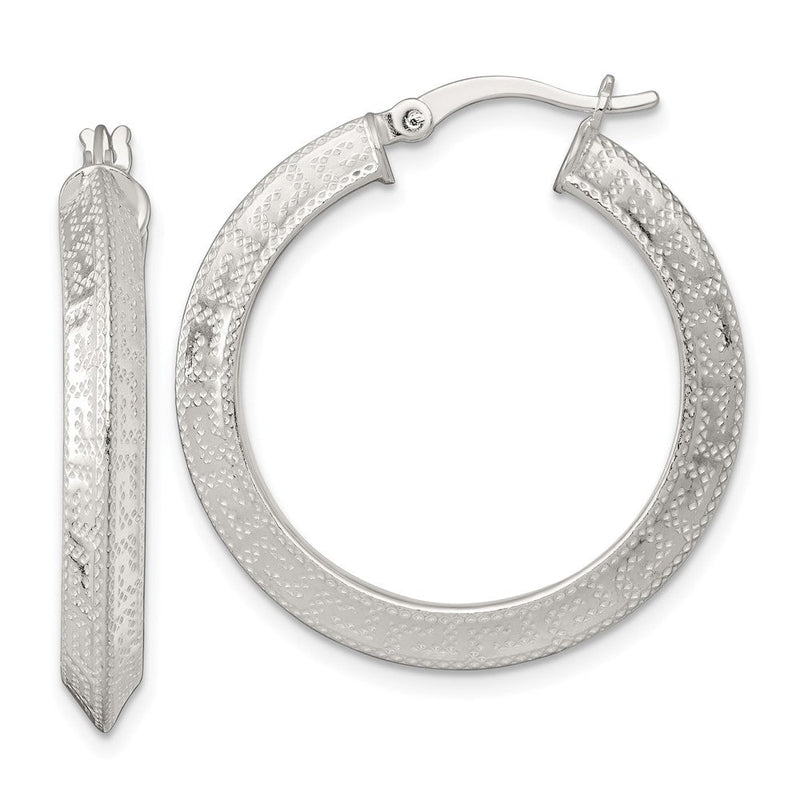 Sterlingsilber Strukturiert 30x4.0mm Messer Kante Greek Key Rund Creolen