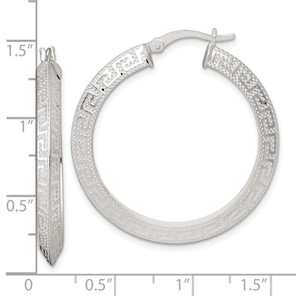 Sterlingsilber Strukturiert 35x4.0mm Messer Kante Greek Key Rund Creolen