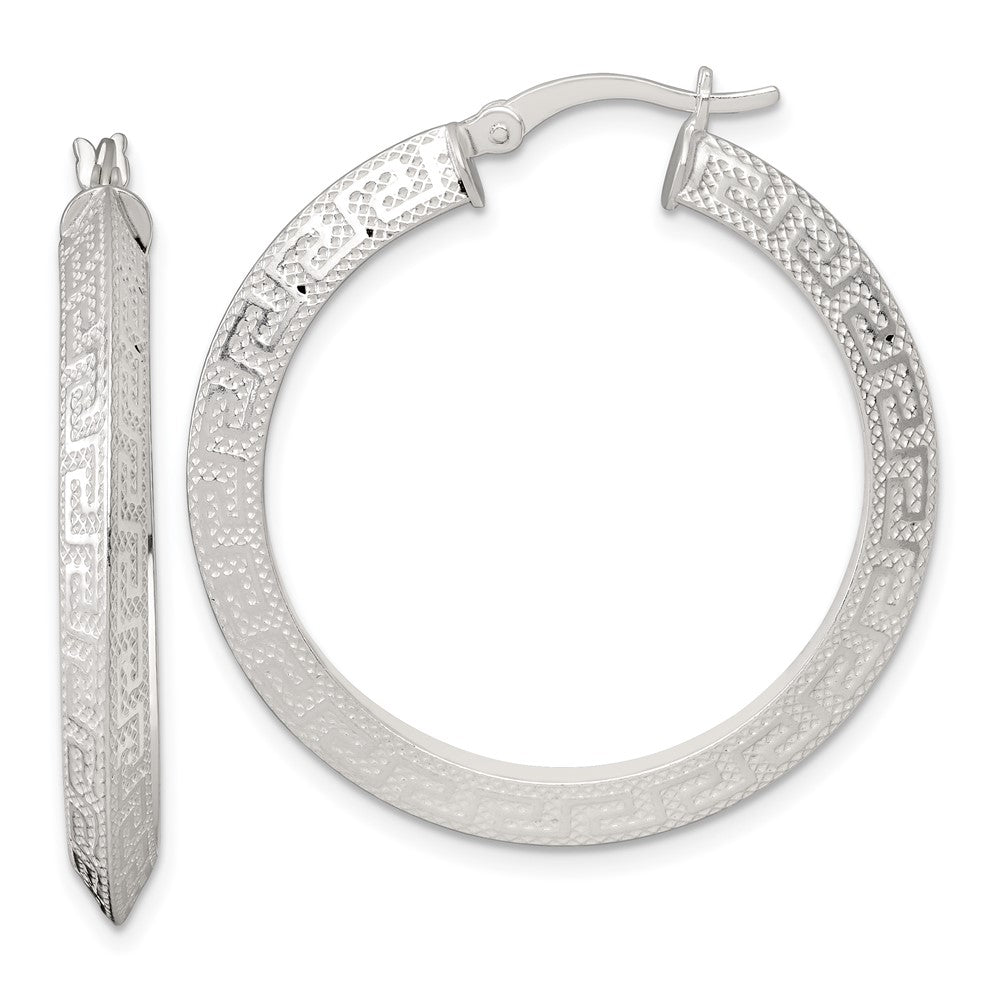 Sterlingsilber Strukturiert 35x4.0mm Messer Kante Greek Key Rund Creolen
