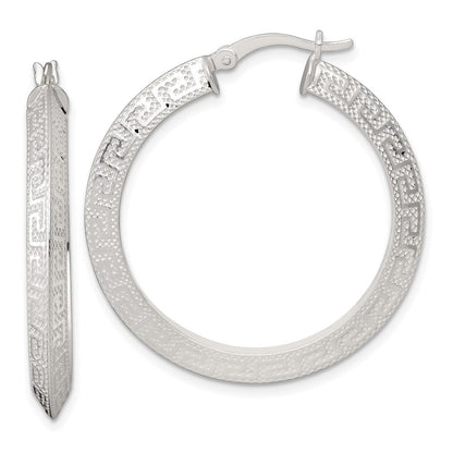 Sterlingsilber Strukturiert 35x4.0mm Messer Kante Greek Key Rund Creolen