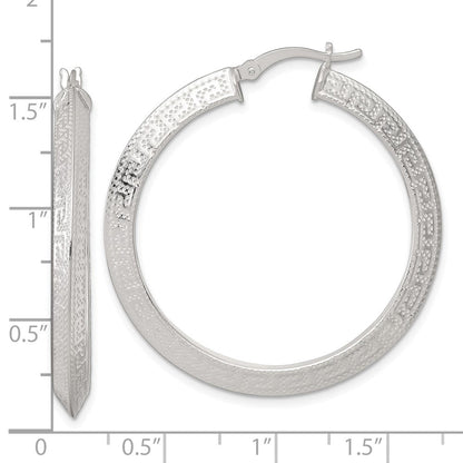 Sterlingsilber Strukturiert 40x4.0mm Messer Kante Greek Key Rund Creolen