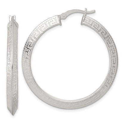 Sterlingsilber Strukturiert 40x4.0mm Messer Kante Greek Key Rund Creolen