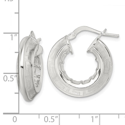 Sterlingsilber Poliert Greek Key Messer Kante Creolen