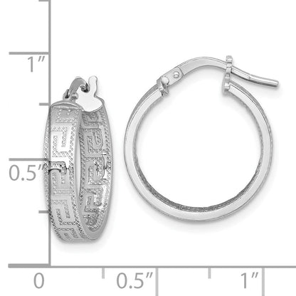 Sterlingsilber Rhodiniert Poliert Strukturiert Greek Key Creolen