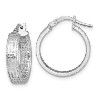 Sterlingsilber Rhodiniert Poliert Strukturiert Greek Key Creolen