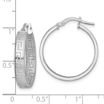 Sterlingsilber Rhodiniert Poliert Strukturiert Greek Key Creolen