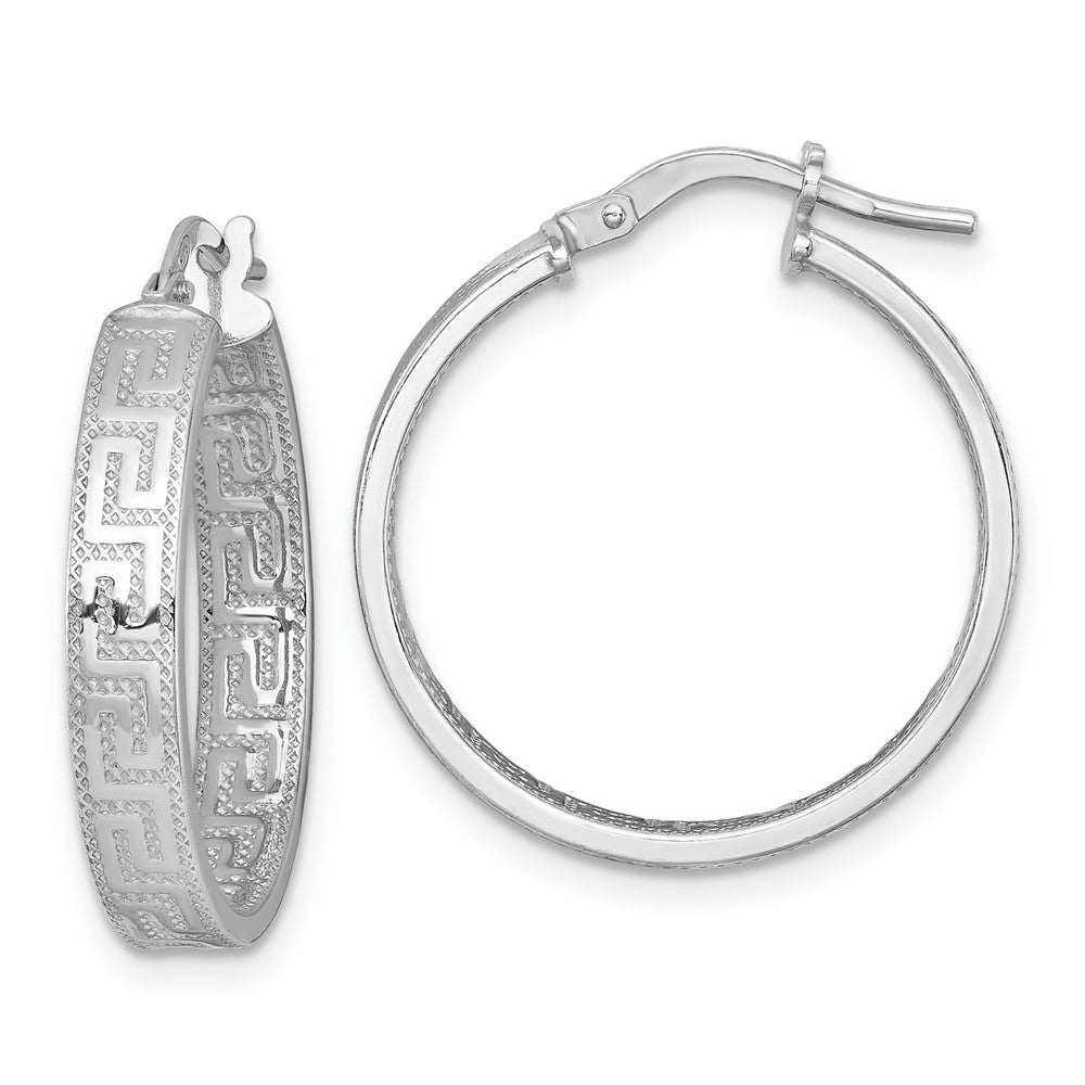 Sterlingsilber Rhodiniert Poliert Strukturiert Greek Key Creolen
