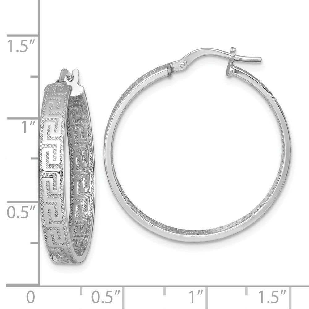 Sterlingsilber Rhodiniert Poliert Strukturiert Greek Key Creolen