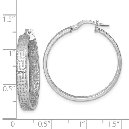 Sterlingsilber Rhodiniert Poliert Strukturiert Greek Key Creolen