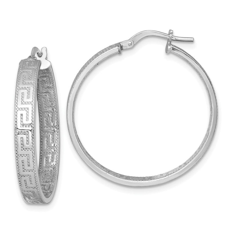 Sterlingsilber Rhodiniert Poliert Strukturiert Greek Key Creolen