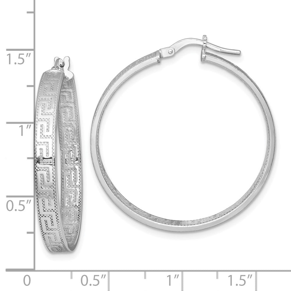 Sterlingsilber Rhodiniert Poliert Strukturiert Greek Key Creolen