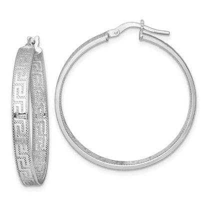 Sterlingsilber Rhodiniert Poliert Strukturiert Greek Key Creolen