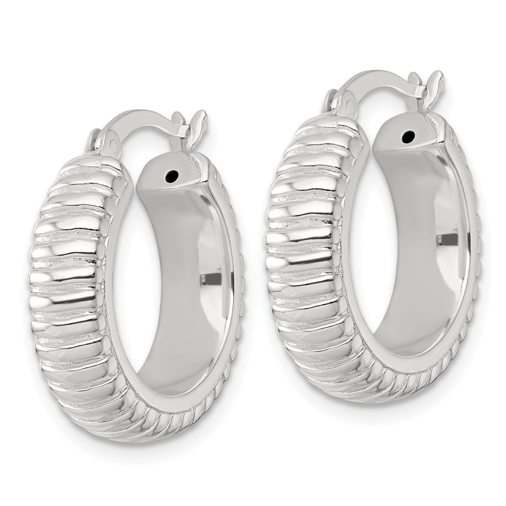 Sterlingsilber Poliert und Gerillt 21x6mm Rund Creolen