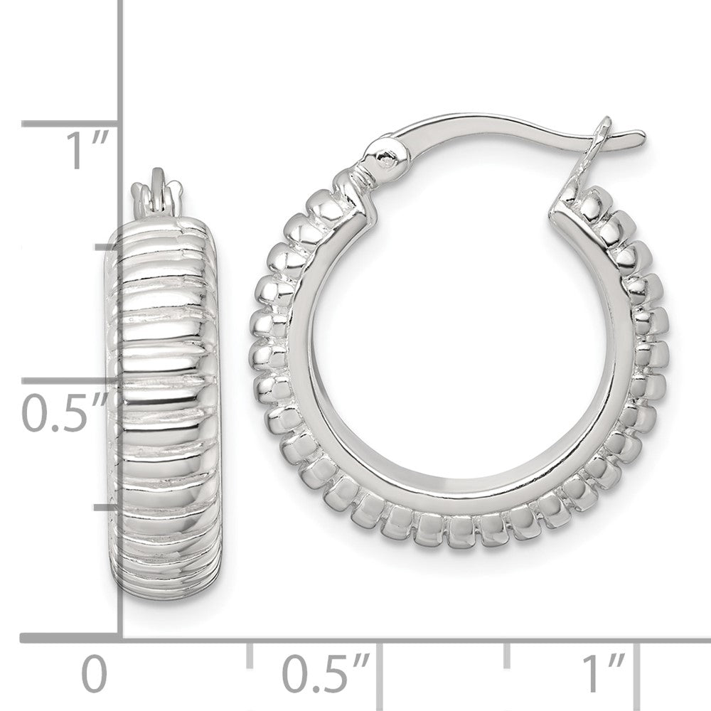 Sterlingsilber Poliert und Gerillt 21x6mm Rund Creolen