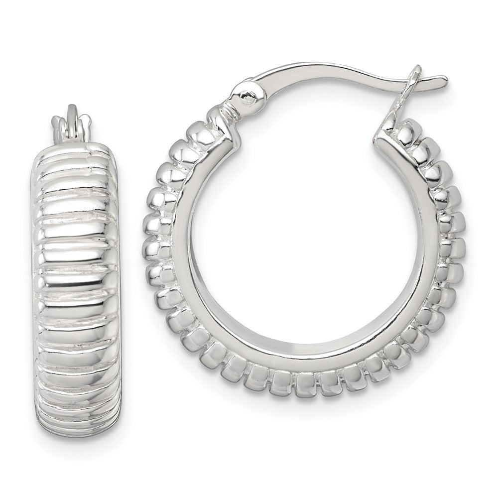 Sterlingsilber Poliert und Gerillt 21x6mm Rund Creolen