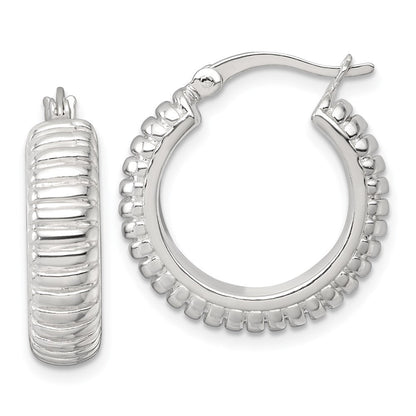Sterlingsilber Poliert und Gerillt 21x6mm Rund Creolen