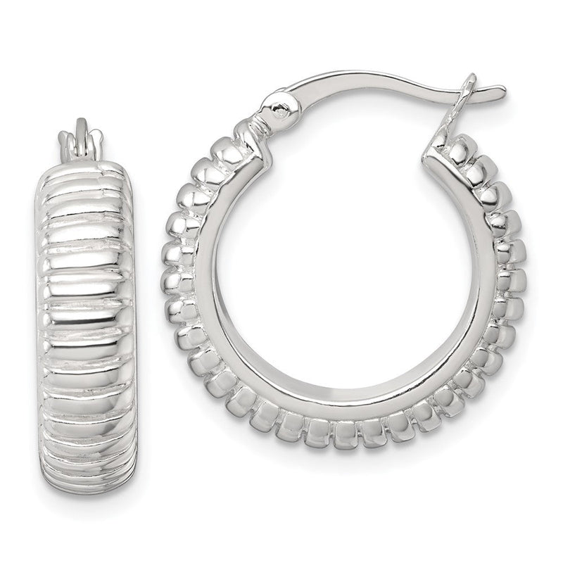 Sterlingsilber Poliert und Gerillt 21x6mm Rund Creolen