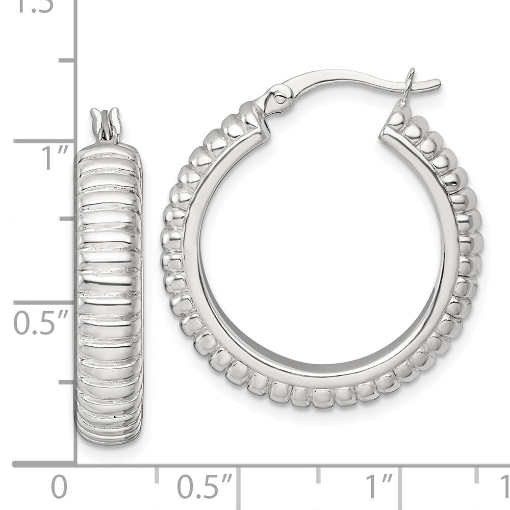 Sterlingsilber Poliert und Gerillt 26x6mm Rund Creolen