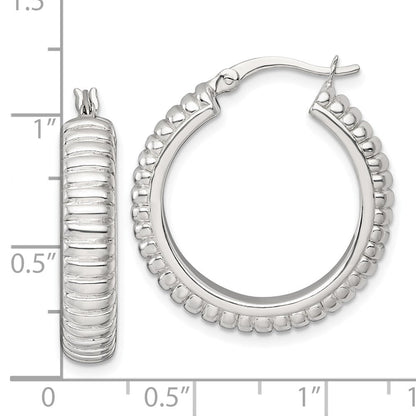 Sterlingsilber Poliert und Gerillt 26x6mm Rund Creolen