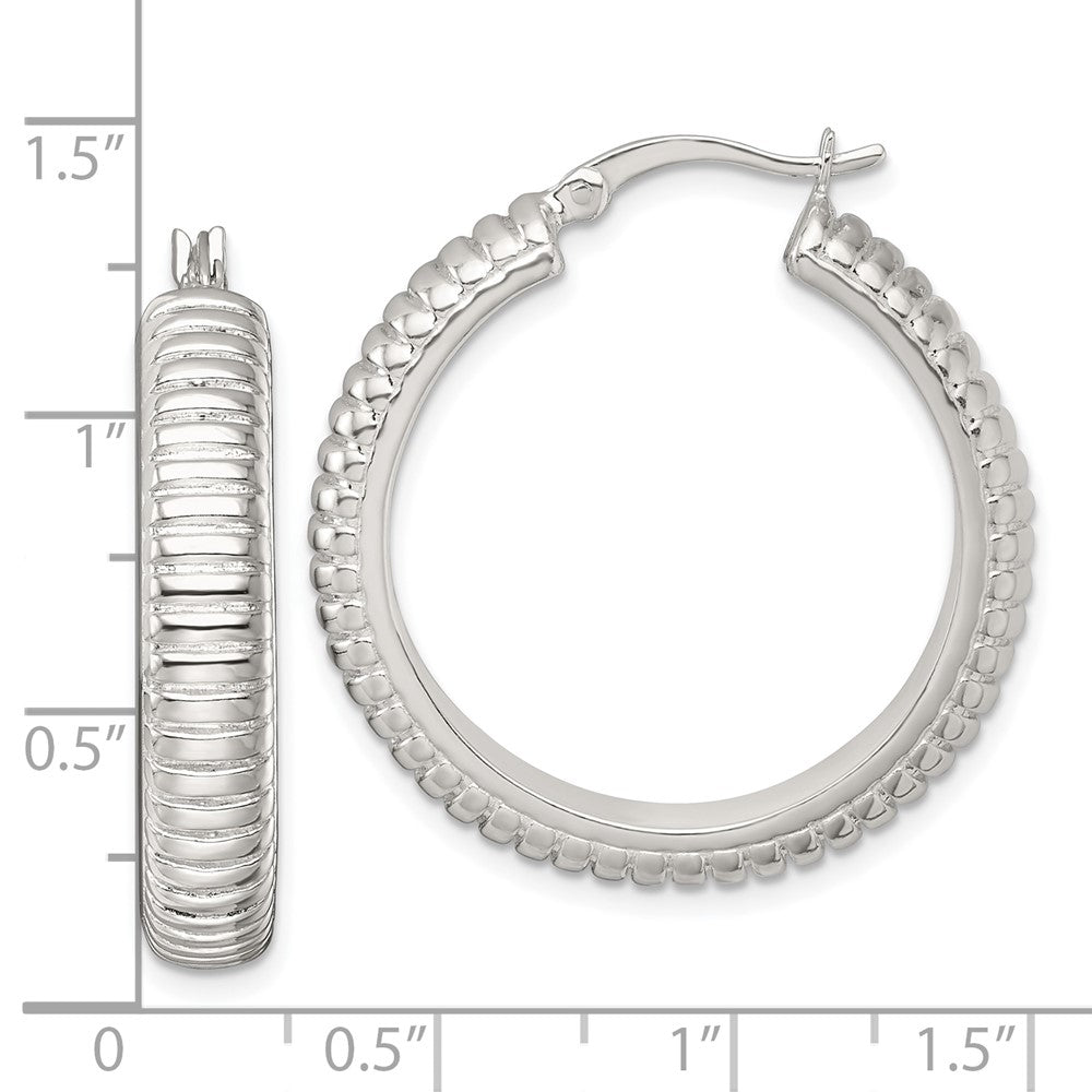 Sterlingsilber Poliert und Gerillt 32x6mm Rund Creolen