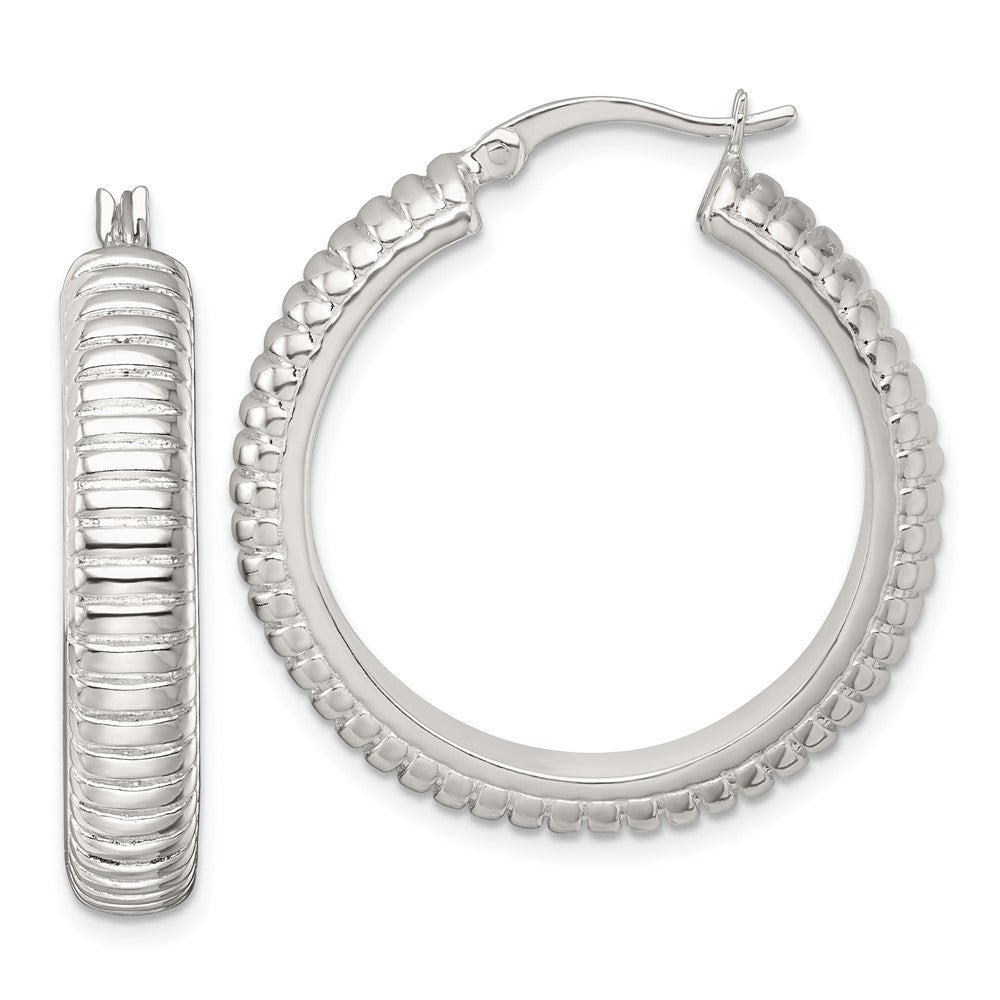 Sterlingsilber Poliert und Gerillt 32x6mm Rund Creolen