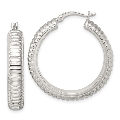 Sterlingsilber Poliert und Gerillt 32x6mm Rund Creolen