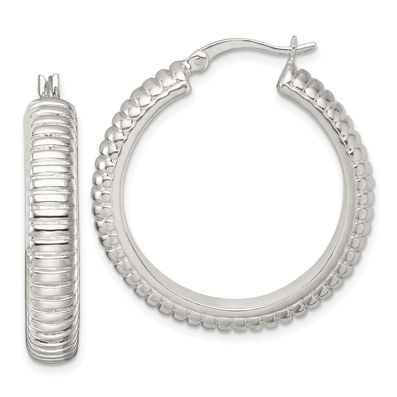 Sterlingsilber Poliert und Gerillt 32x6mm Rund Creolen
