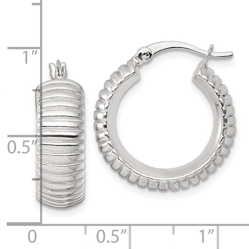 Sterlingsilber Poliert und Gerillt 21x7mm Rund Creolen