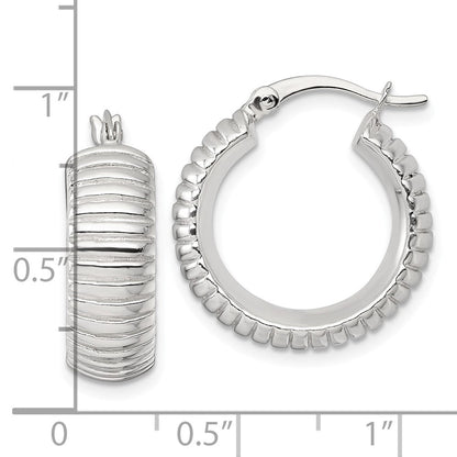 Sterlingsilber Poliert und Gerillt 21x7mm Rund Creolen