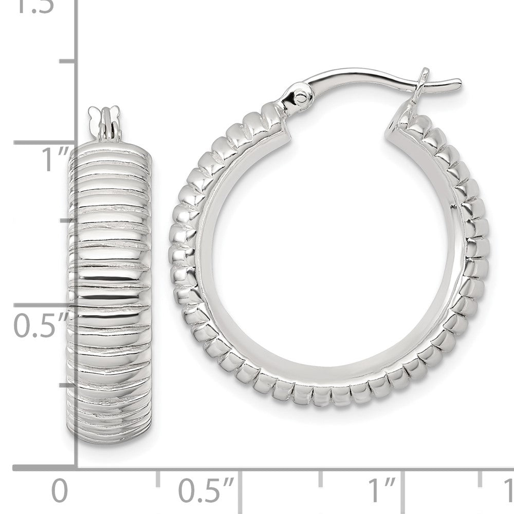Sterlingsilber Poliert und Gerillt 26x7mm Rund Creolen