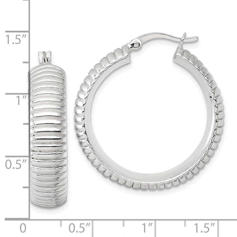 Sterlingsilber Poliert und Gerillt 32x7.5mm Rund Creolen
