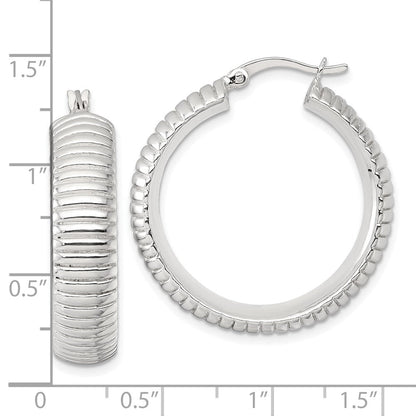 Sterlingsilber Poliert und Gerillt 32x7.5mm Rund Creolen