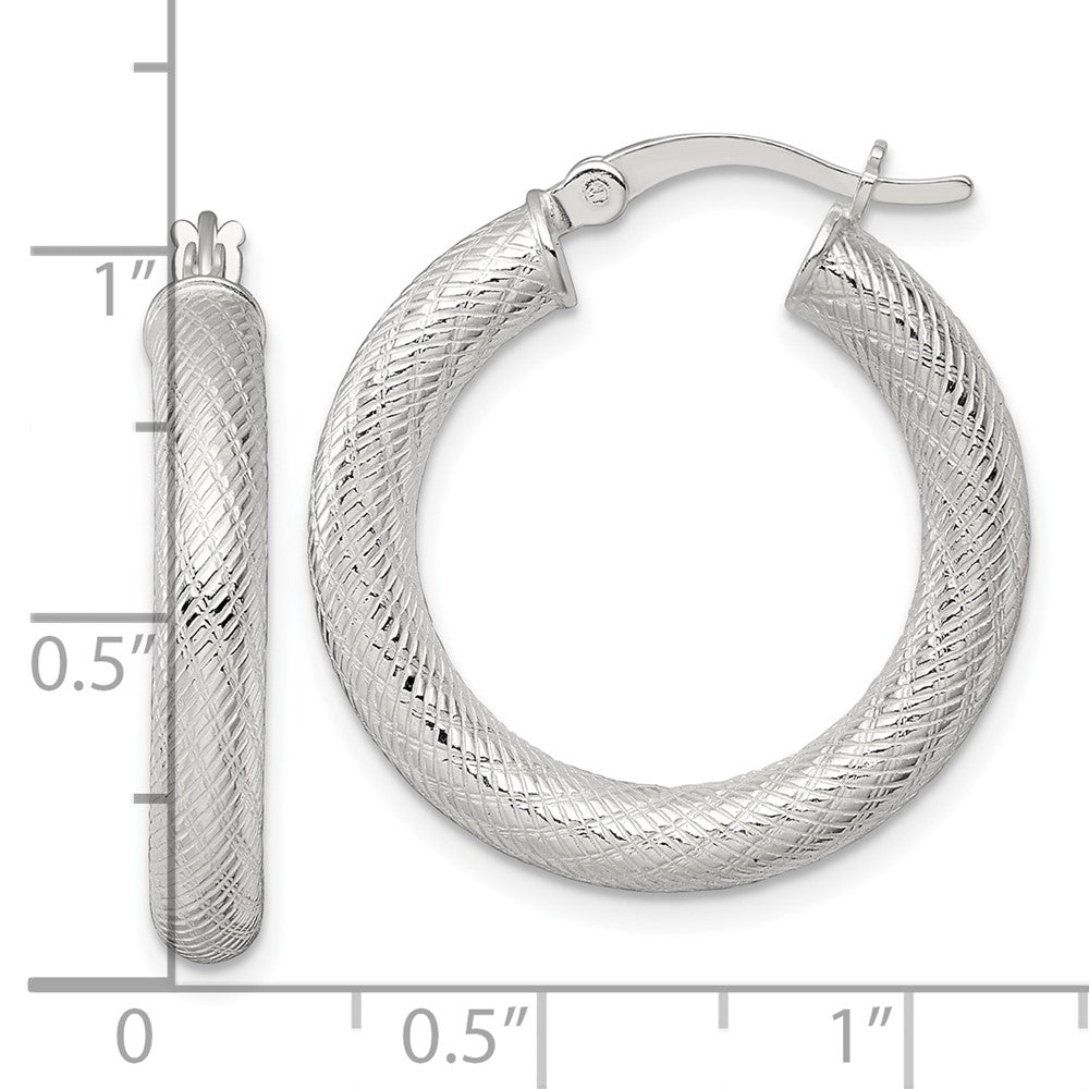 Sterlingsilber Poliert und Strukturiert 4.0mm Rund Creolen