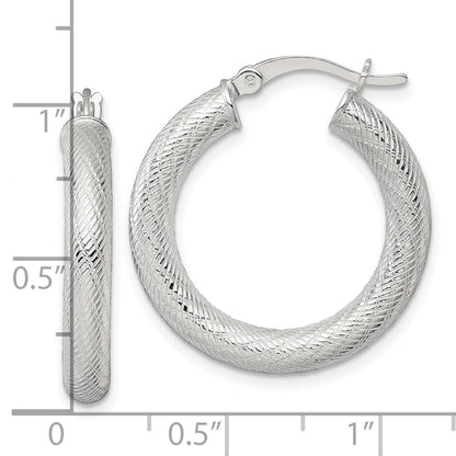 Sterlingsilber Poliert und Strukturiert 4.0mm Rund Creolen