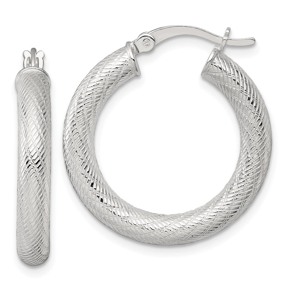 Sterlingsilber Poliert und Strukturiert 4.0mm Rund Creolen
