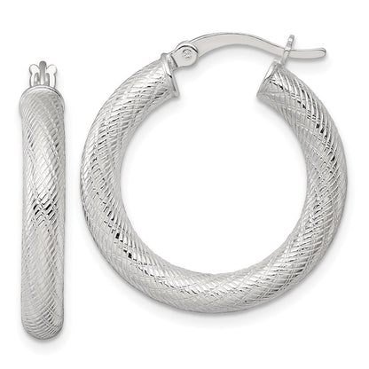 Sterlingsilber Poliert und Strukturiert 4.0mm Rund Creolen