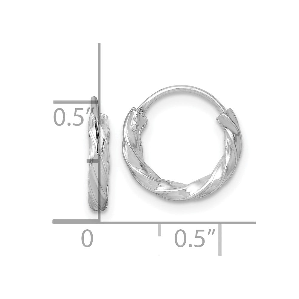 Sterlingsilber Rhodiniert Poliert Gedreht 13x2.25mm Rund Creolen