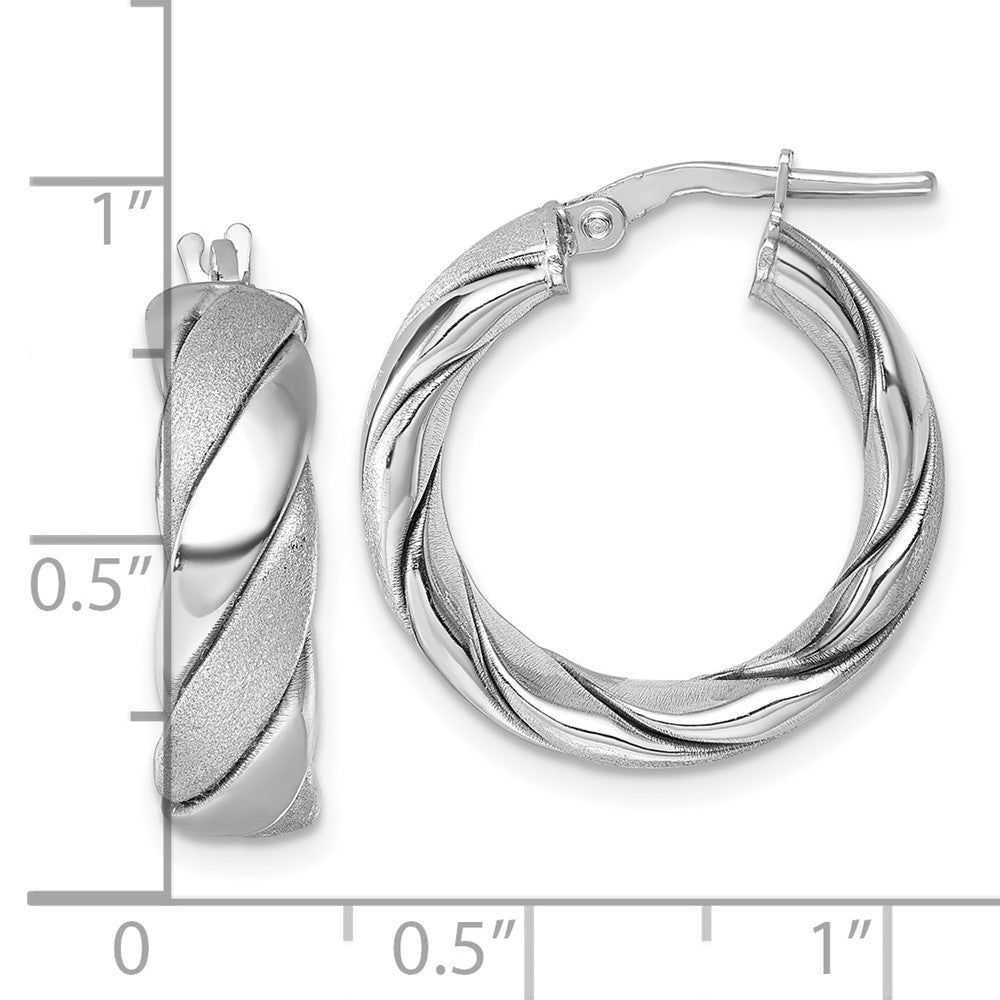 Sterlingsilber Rhodiniert Poliert und Scratch Finish Gedreht Creolen