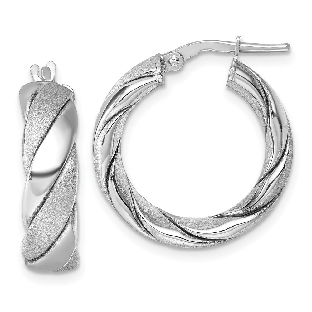 Sterlingsilber Rhodiniert Poliert und Scratch Finish Gedreht Creolen