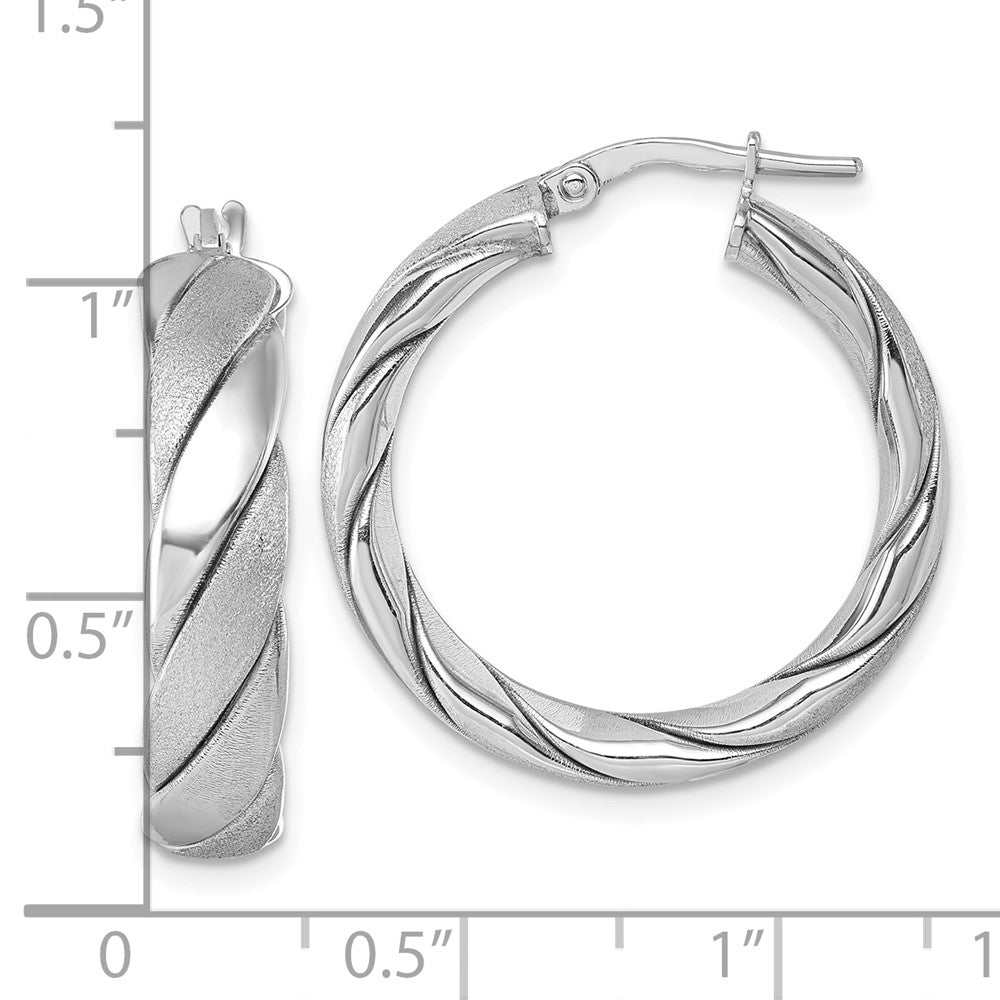 Sterlingsilber Rhodiniert Poliert und Scratch Finish Gedreht Creolen