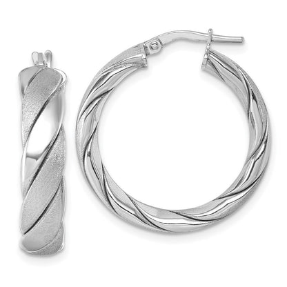 Sterlingsilber Rhodiniert Poliert und Scratch Finish Gedreht Creolen
