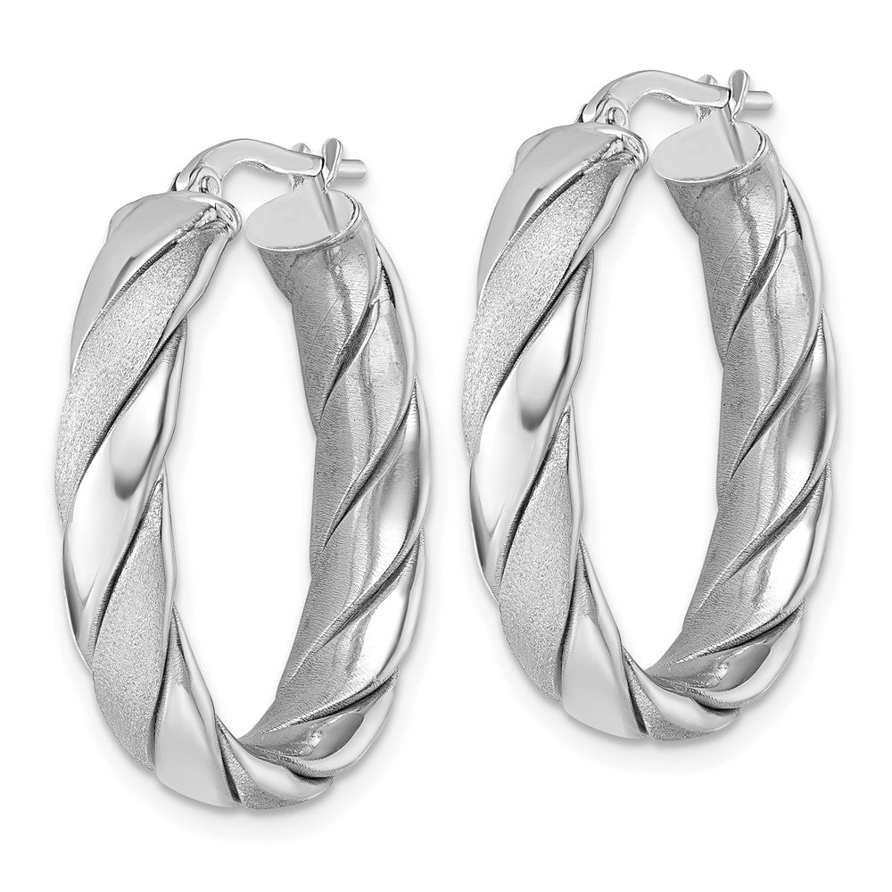 Sterlingsilber Rhodiniert-plt Poliert / Scratch Finish Gedreht Oval Creolen