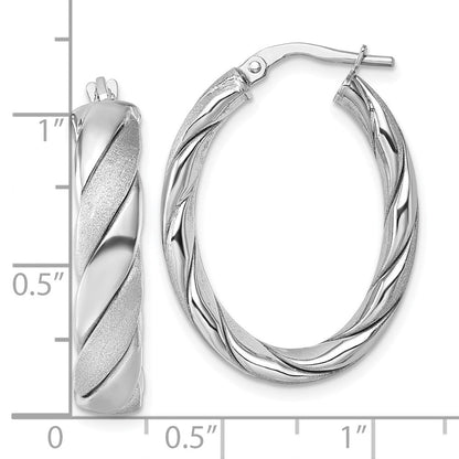 Sterlingsilber Rhodiniert-plt Poliert / Scratch Finish Gedreht Oval Creolen
