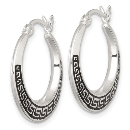 Sterlingsilber Poliert und Emailliert Greek Key Creolen