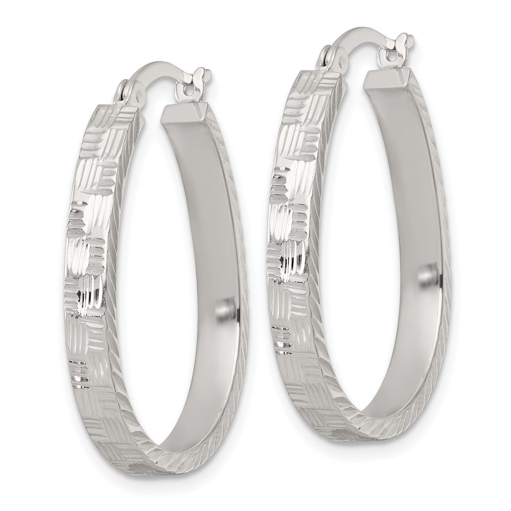 Sterlingsilber Poliert Diamantiert 4.0mm Oval Creolen