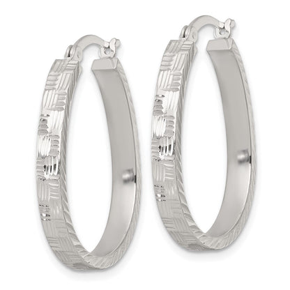 Sterlingsilber Poliert Diamantiert 4.0mm Oval Creolen