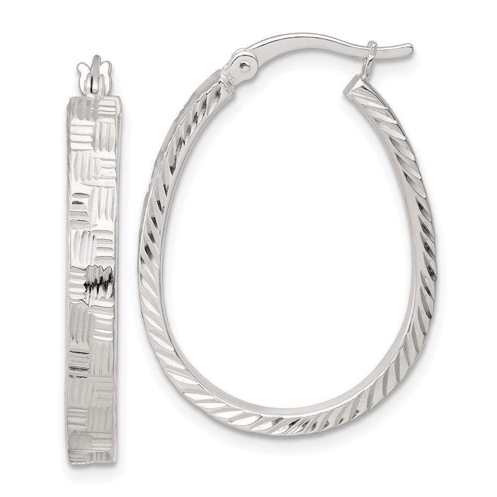 Sterlingsilber Poliert Diamantiert 4.0mm Oval Creolen